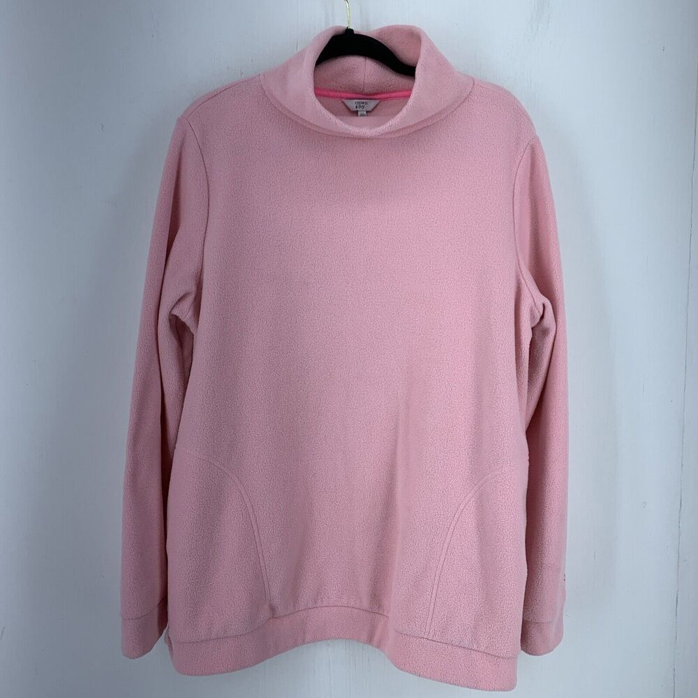 Crown Ivy Womens XL Mock Neck Pullover Fleece Feminine Cozy Warm Pink Pockets